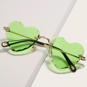Shein Green Faceted Rimless Heart Sunglasses